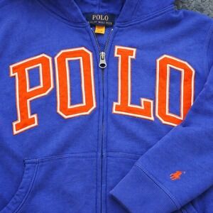 Polo Ralph Lauren Full Zip Hoodie Boys Medium 10-12 Blue Pony Logo Spellout